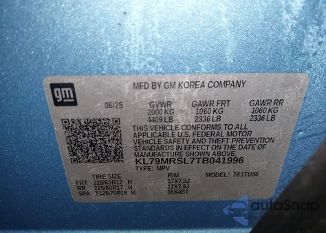 2026 Chevrolet Trailblazer Awd Lt из США, поврежденный, VIN KL79MRSL7TB041996